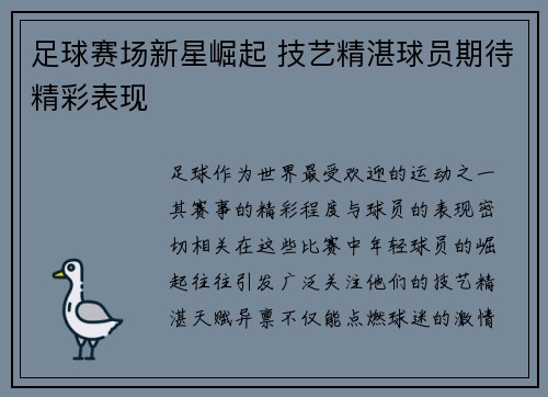 足球赛场新星崛起 技艺精湛球员期待精彩表现